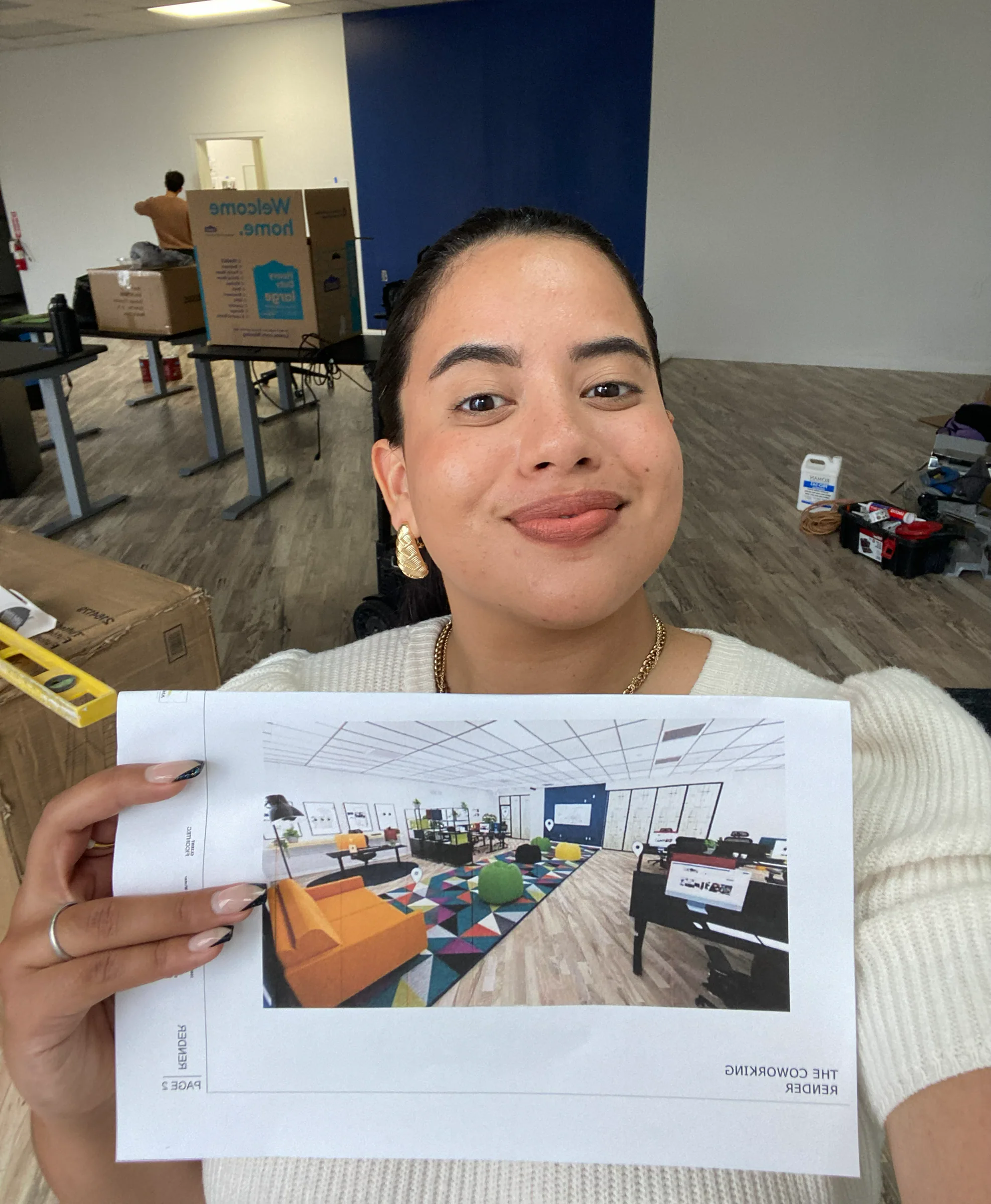Ana reviewing a project plan for an Orlando interior design client